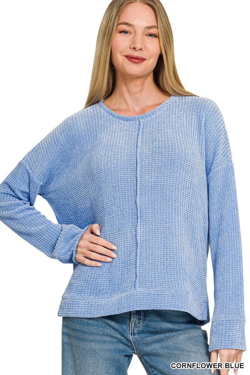 Chenille waffle center seam sweater