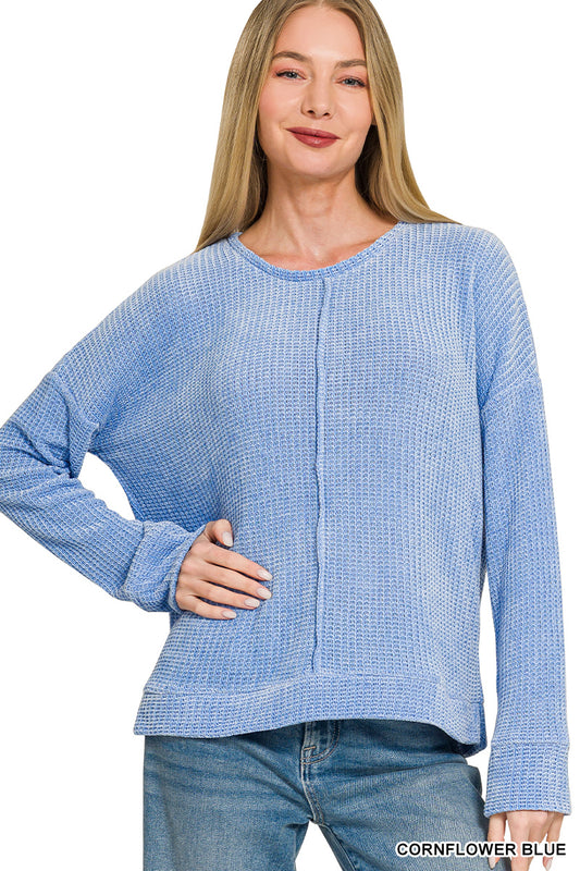 Chenille waffle center seam sweater