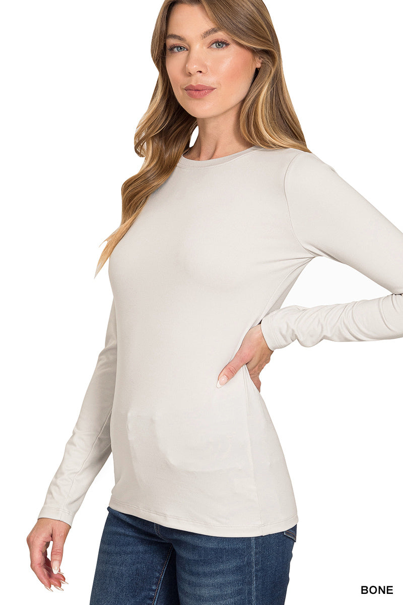 BRUSHED DTY MICROFIBER LONG SLEEVE ROUND NECK TEE
