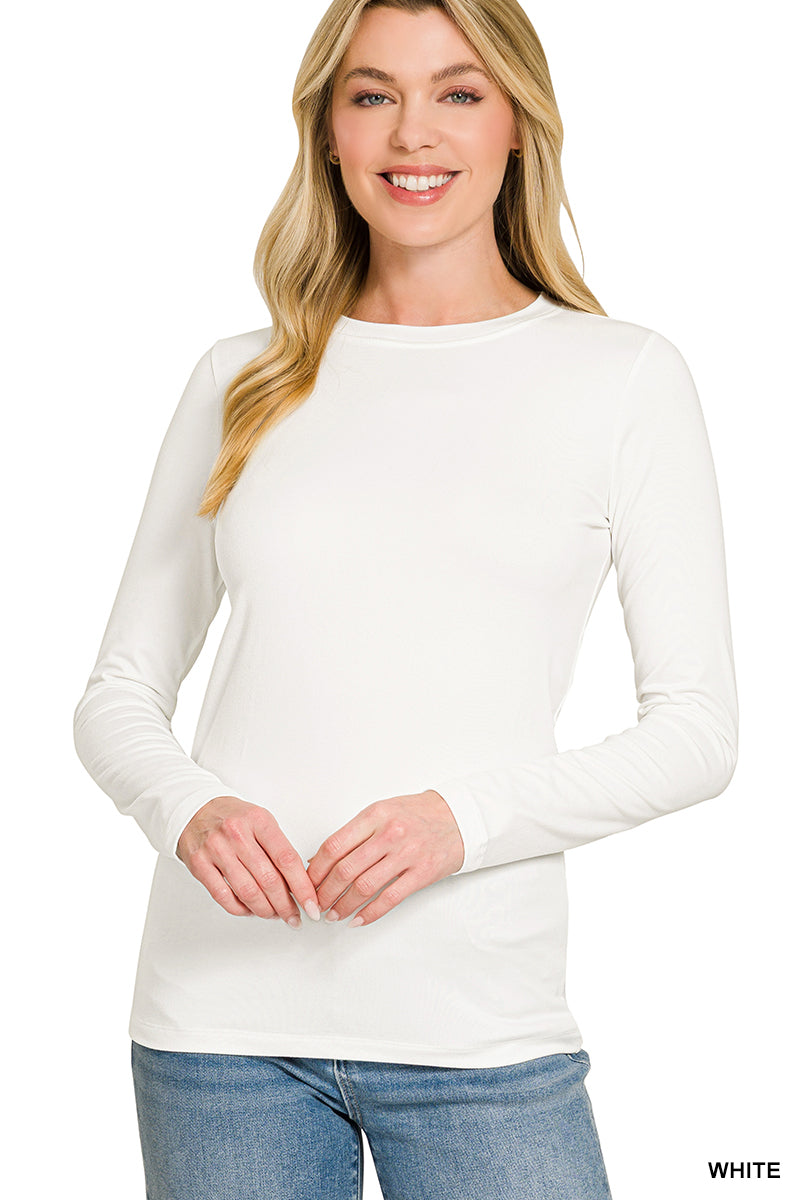 BRUSHED DTY MICROFIBER LONG SLEEVE ROUND NECK TEE