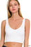 Seamless ribbed cropped bra padded v-neck tank top