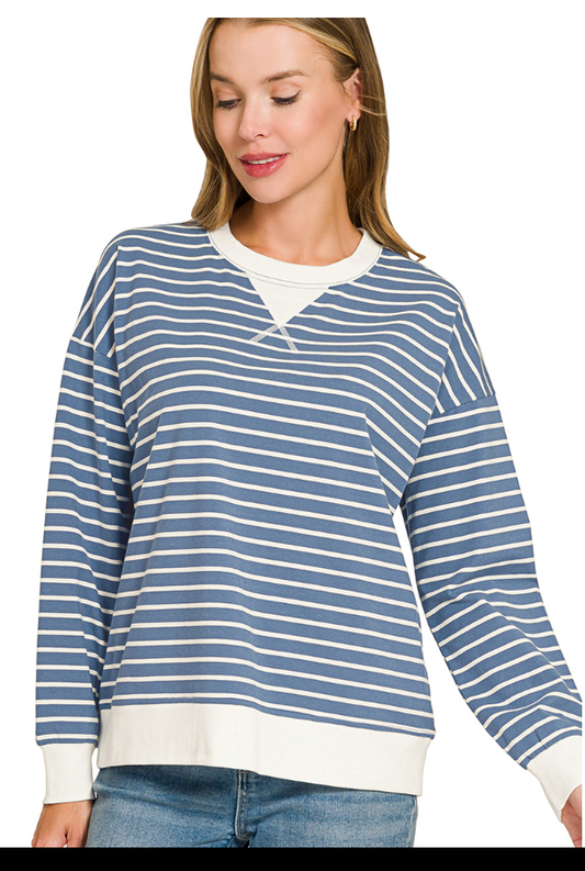 STRIPED RIB BANDED PULLOVER