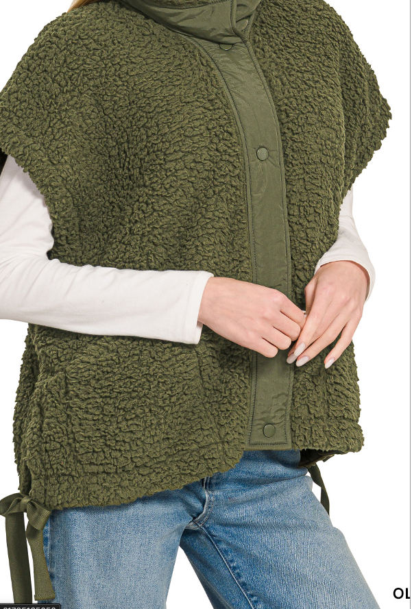 OVERSIZED FAUX FUR VEST-OLIVE