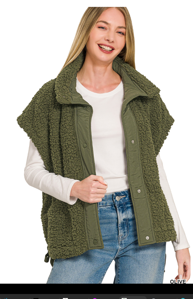 OVERSIZED FAUX FUR VEST-OLIVE