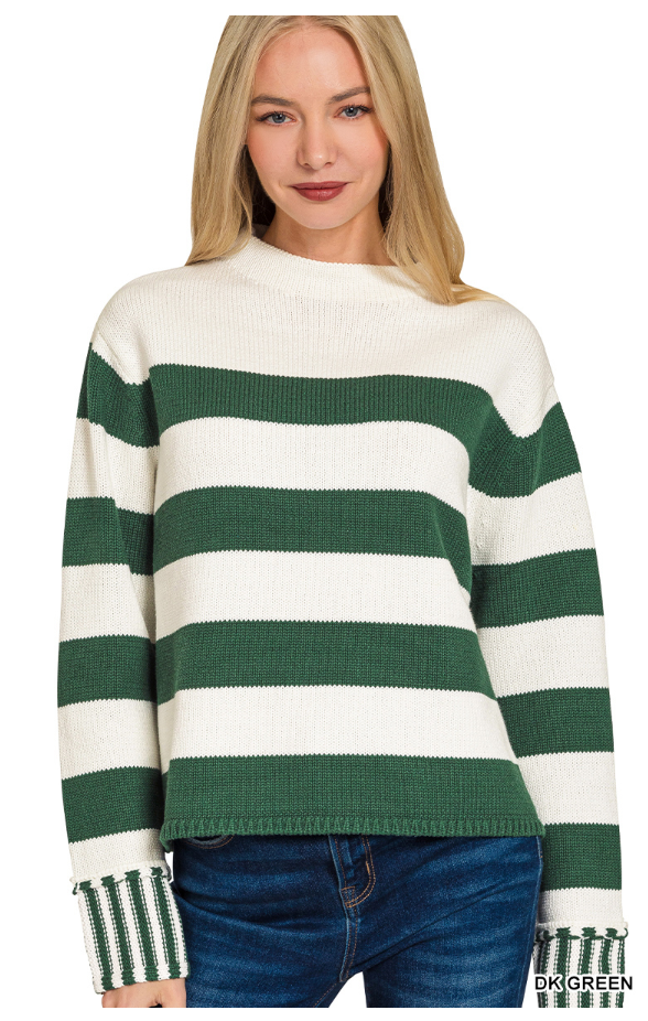STRIPED SWEATER-DK GREEN
