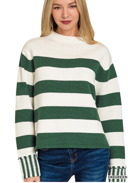 STRIPED SWEATER-DK GREEN