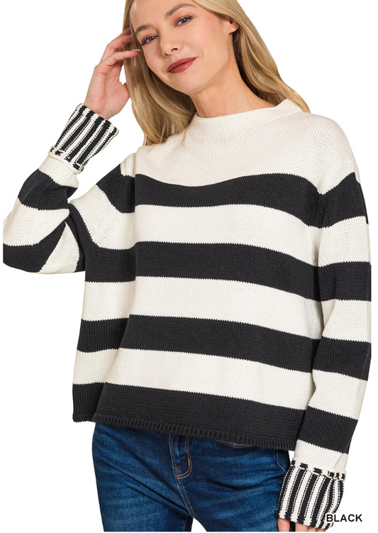 STRIPED SWEATER-BLACK