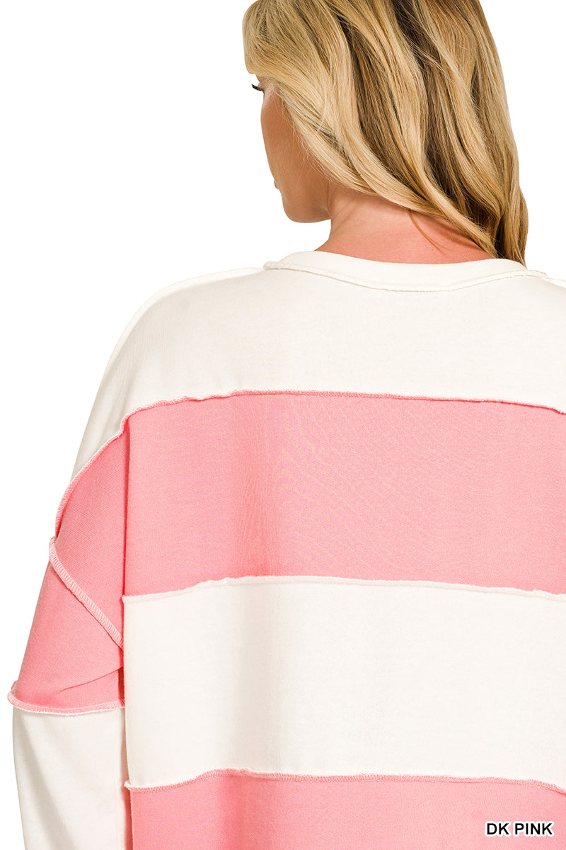 FRENCH TERRY COLOR BLOCK EXPOSED SEAM TOP