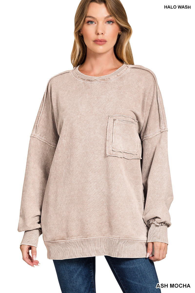 Halo snow washed french terry exposed-seam sweatshirt