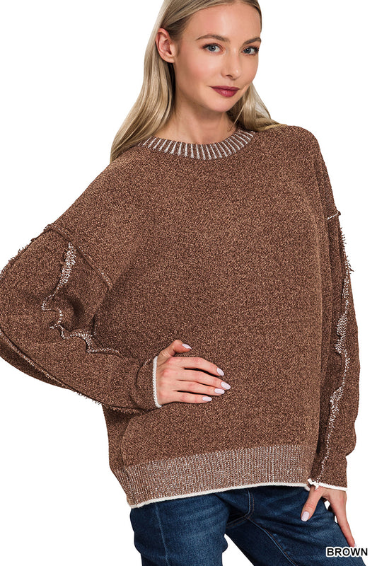 Exposed seam chenille sweater