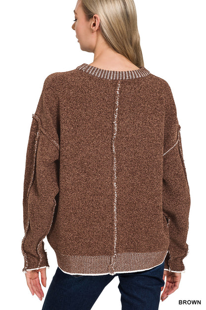 Exposed seam chenille sweater
