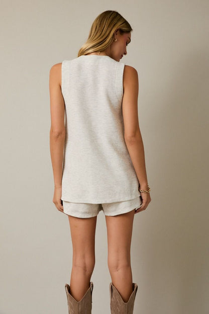 V-NECK SLEEVELESS TUNIC TOP AND SHORTS