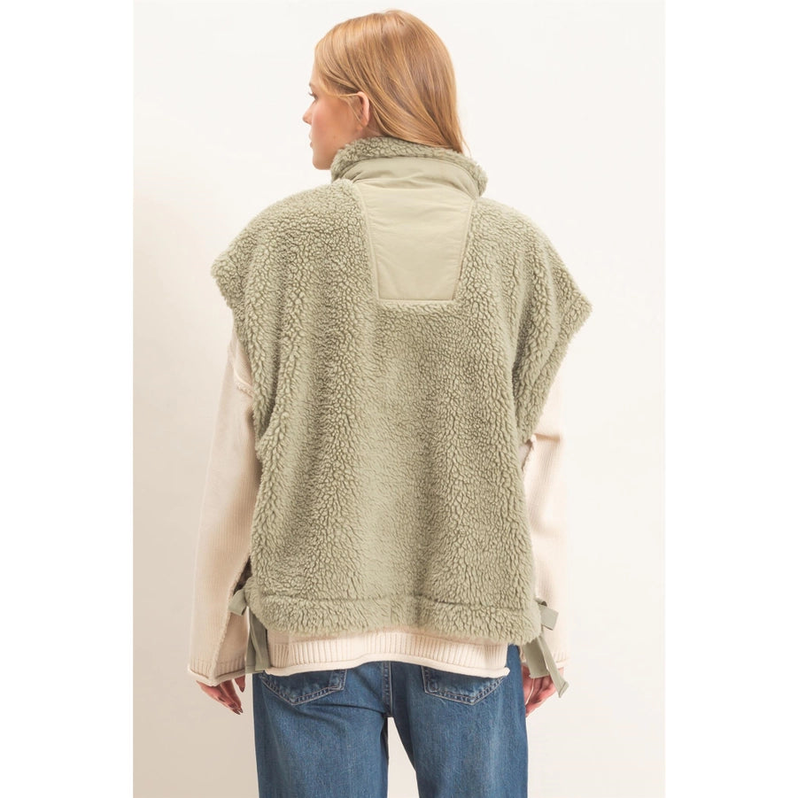 SHERPA VEST WITH SNAP CLOSURE-OLIVE