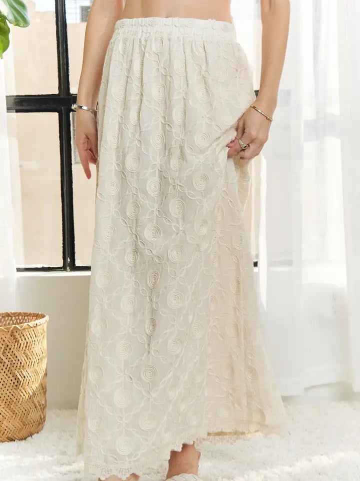 Elastic Waist Applique Abstract Maxi Skirt