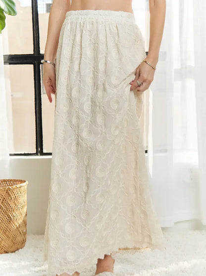 Elastic Waist Applique Abstract Maxi Skirt