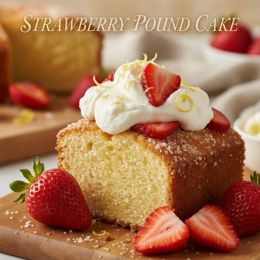 add the words STRAWBERRY POUND CAKE TO THIS IMAGE AT THE TOP