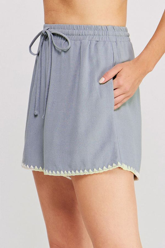 Soft Linen Blend Elastic Tie Short