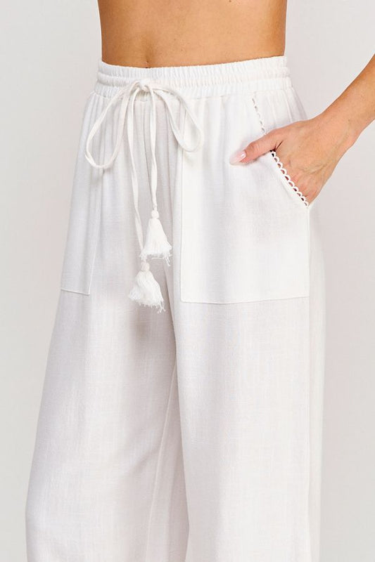 Linen blend drawstring pant