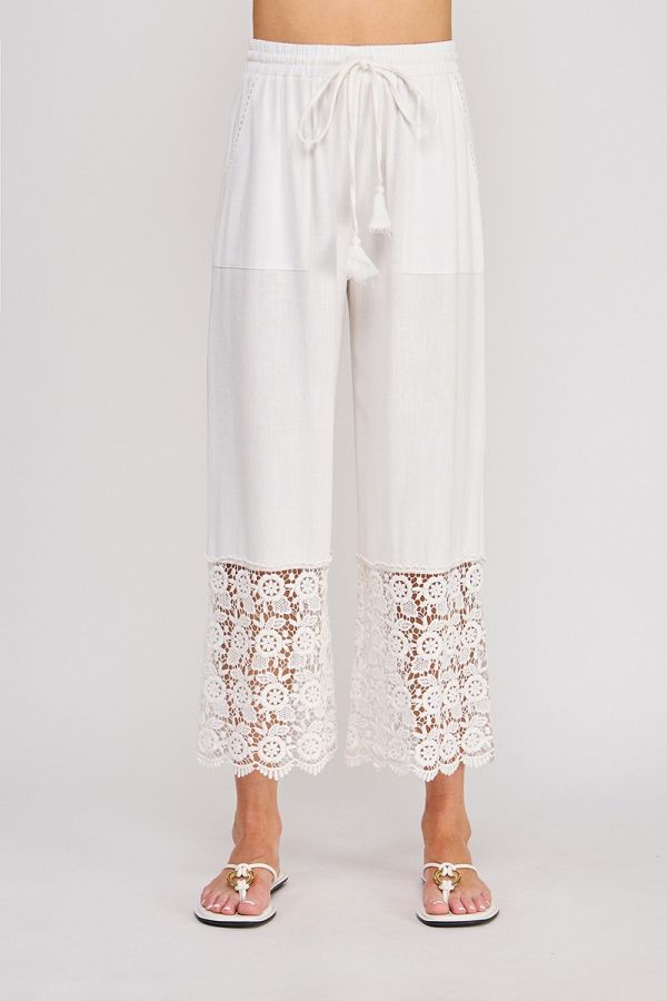 Linen blend drawstring pant