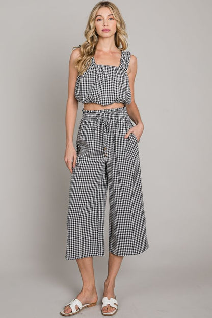 Gingham Bubble Top with Ruffled Straps