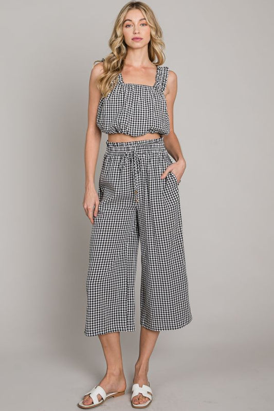 Gingham Bubble Top with Ruffled Straps