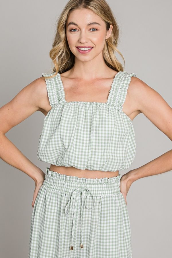 Gingham Bubble Top with Ruffled Straps
