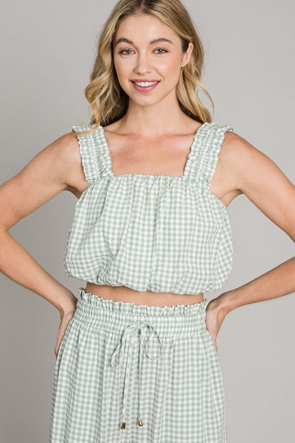 Gingham Bubble Top with Ruffled Straps
