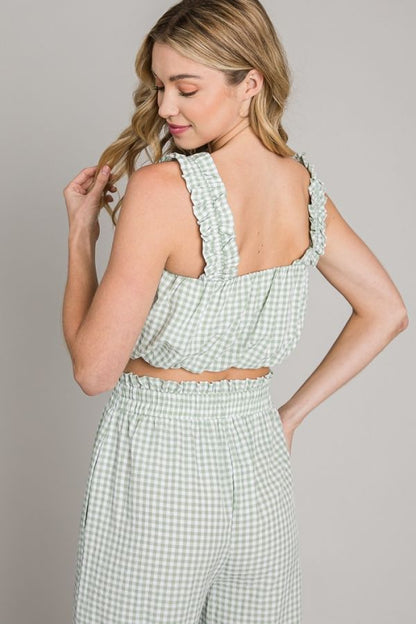 Gingham Bubble Top with Ruffled Straps