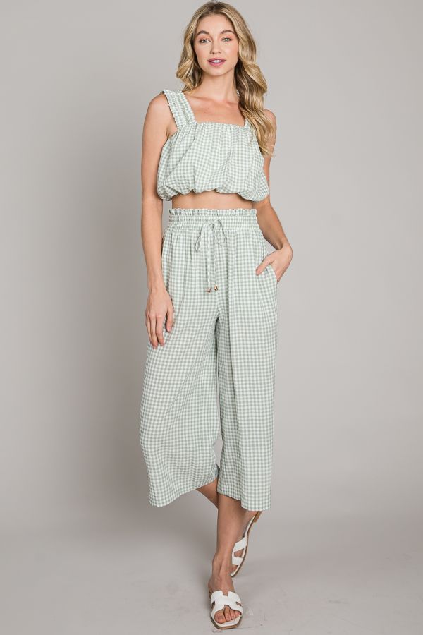 Gingham Bubble Top with Ruffled Straps