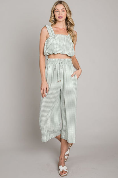 Gingham Bubble Top with Ruffled Straps
