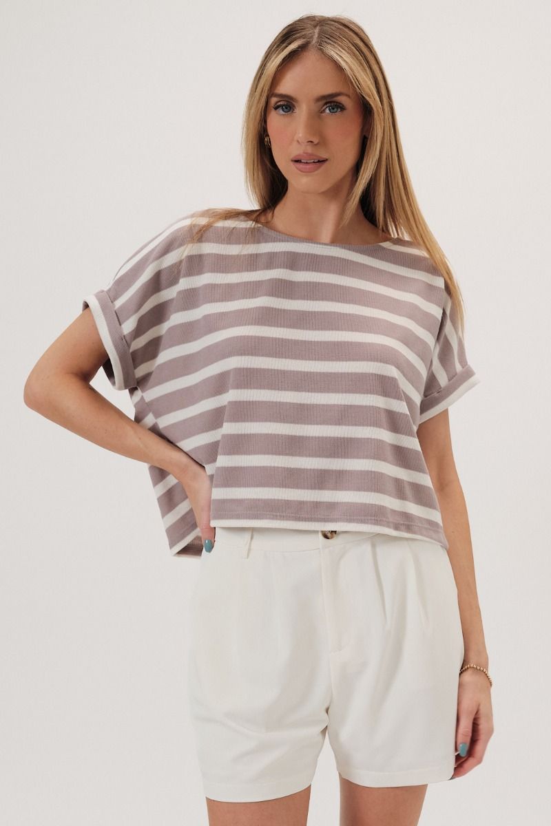 Oversized cuffed sleeve striped shirt