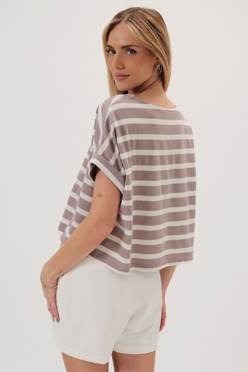 Oversized cuffed sleeve striped shirt