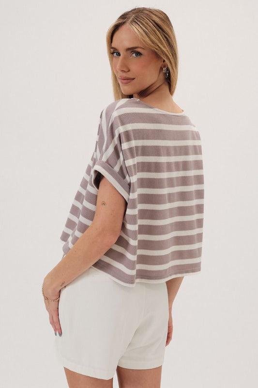 Oversized cuffed sleeve striped shirt