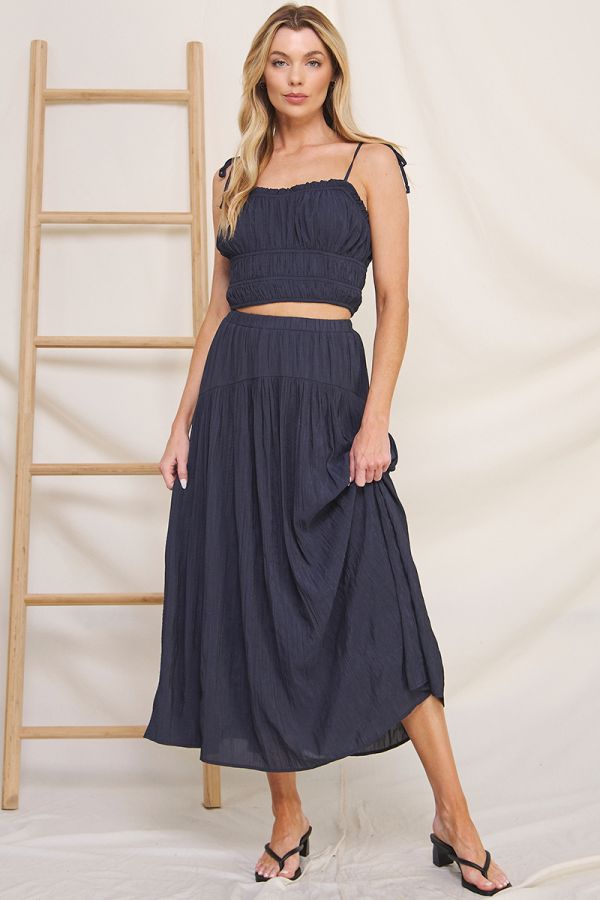 Crinkle Sateen Shirred Detail Sweetheart Top with Tie Straps