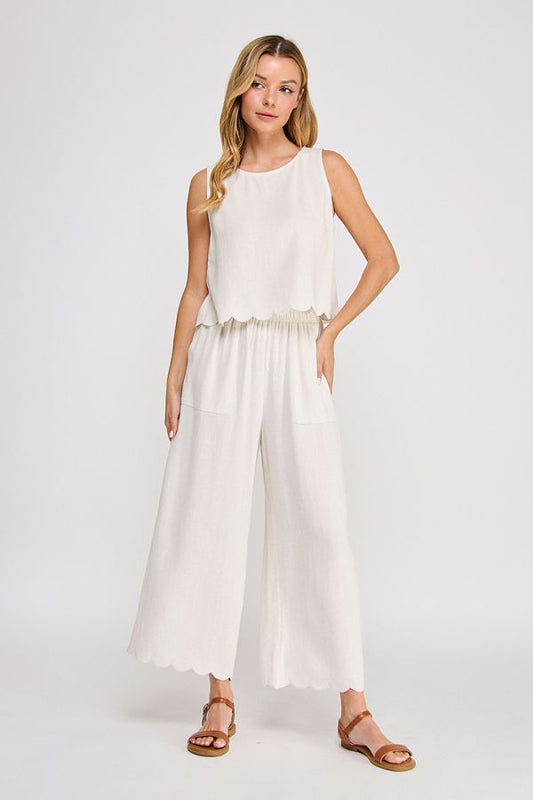 Soft Linen Blend Scallop Edge,Tank