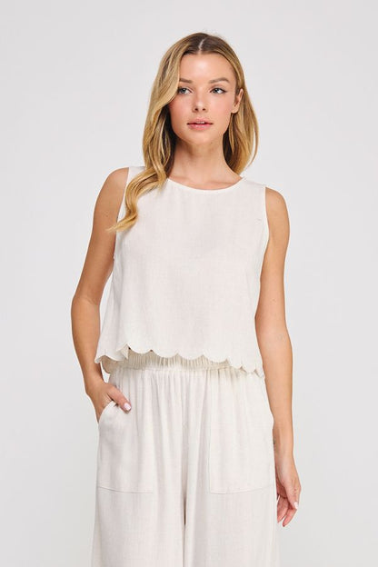 Soft Linen Blend Scallop Edge,Tank