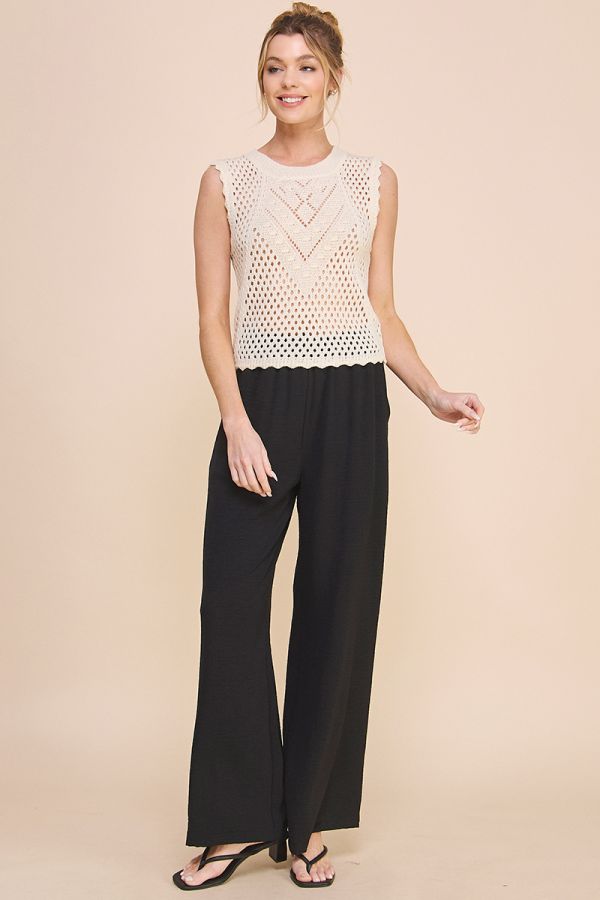 Pointelle Sweater Tank with Scallop Edges