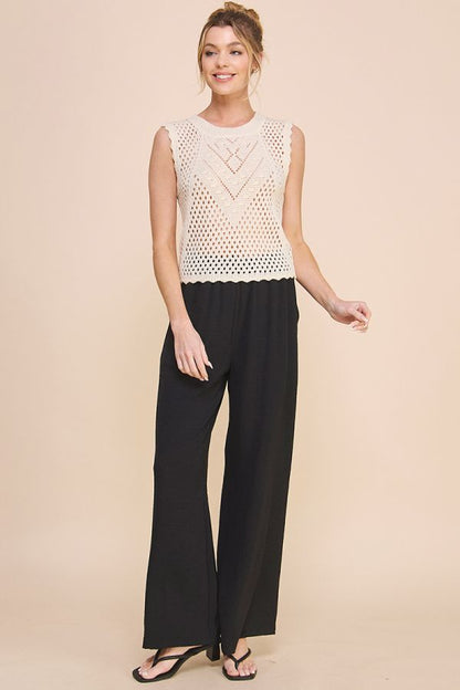 Pointelle Sweater Tank with Scallop Edges