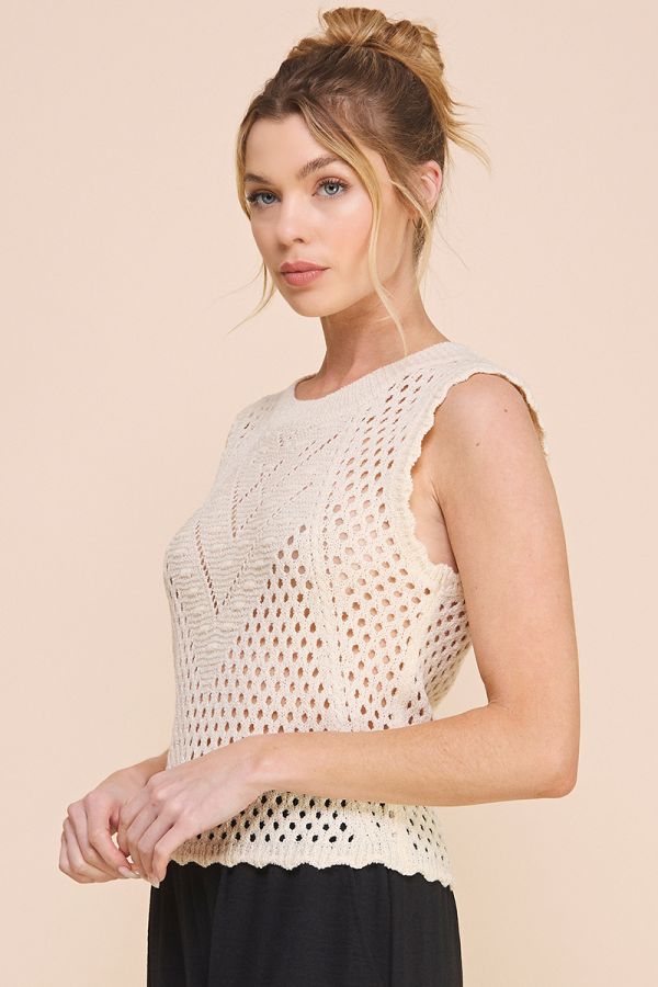 Pointelle Sweater Tank with Scallop Edges