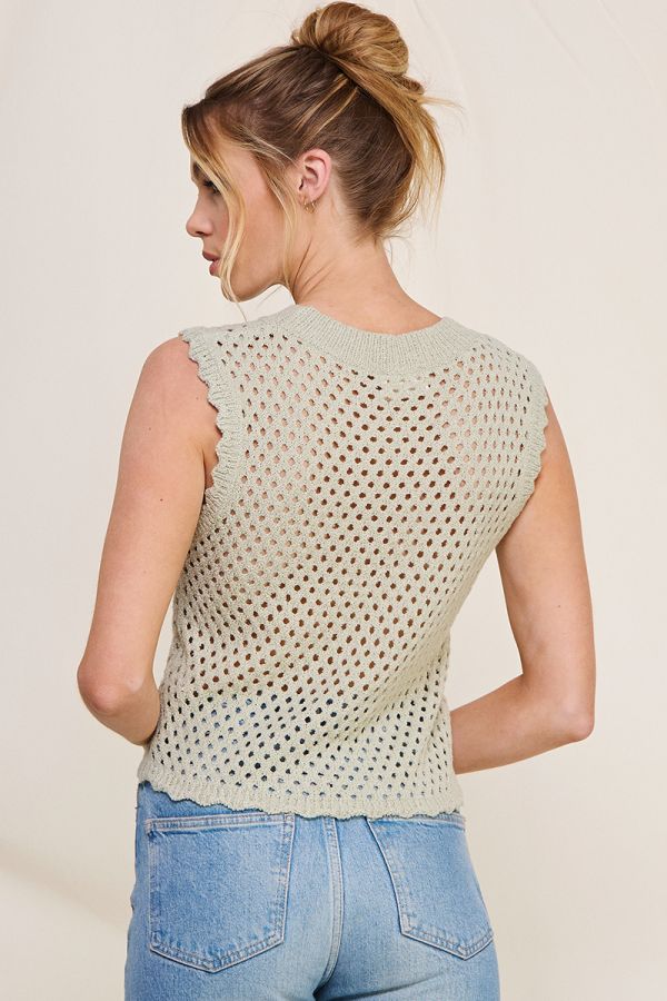 Pointelle Sweater Tank with Scallop Edges
