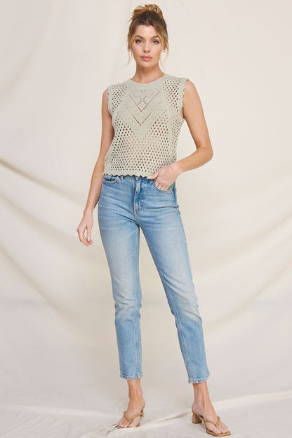 Pointelle Sweater Tank with Scallop Edges