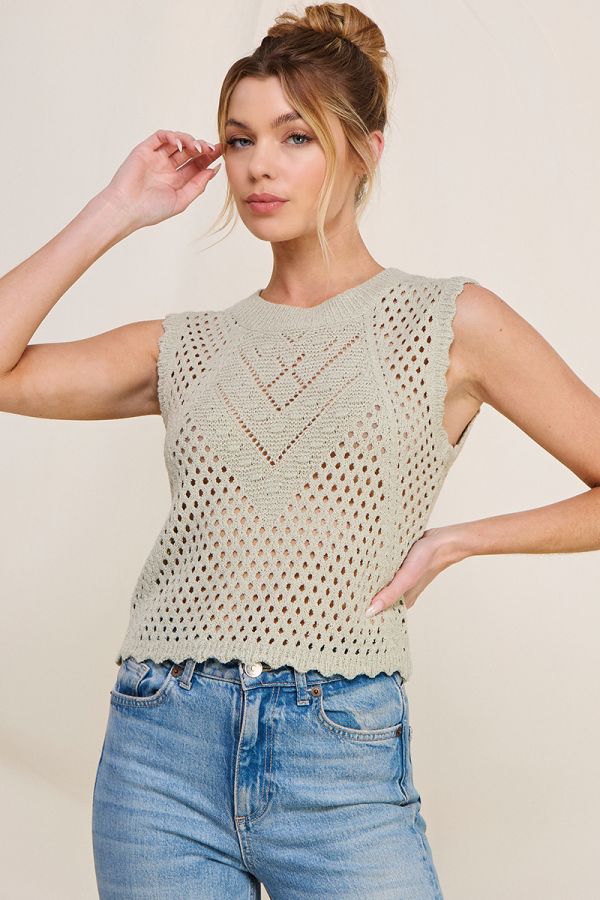 Pointelle Sweater Tank with Scallop Edges