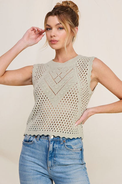 Pointelle Sweater Tank with Scallop Edges
