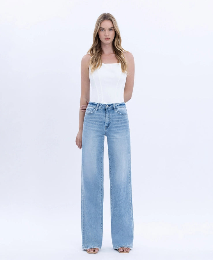 Flying Monkey High Rise Full Length Light Wash Wide Jeans