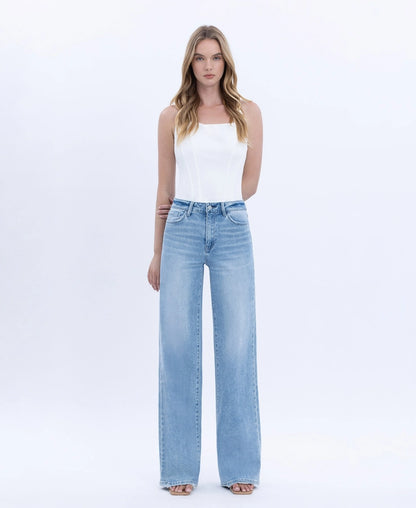 Flying Monkey High Rise Full Length Light Wash Wide Jeans
