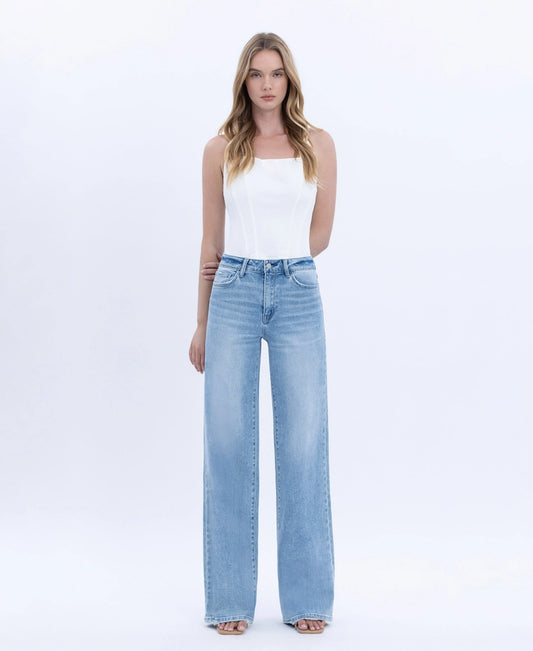 Flying Monkey High Rise Full Length Light Wash Wide Jeans