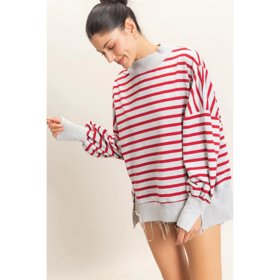STRIPED MOCK NECK SWEATSHIRT