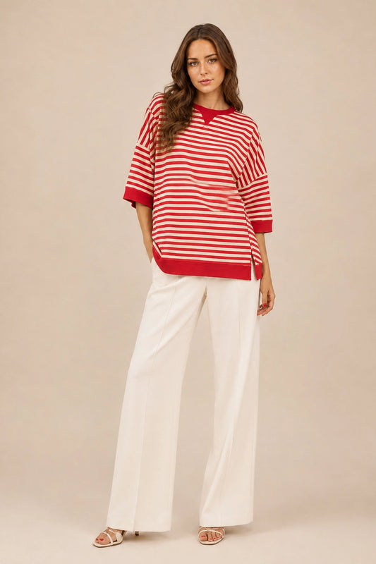 OVERSIZED STRIPE CASUAL KNIT TOP