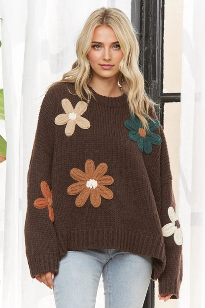 Floral Applique Knit Sweater Top