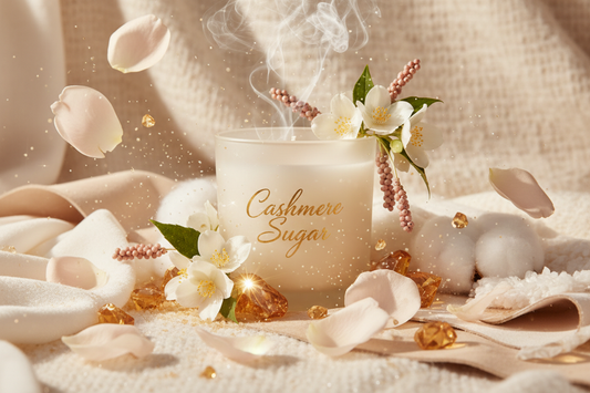 Cashmere Sugar is the ultimate cozy indulgence—soft, warm, and irresistibly comforting. Wrap yourself in the feeling of a plush cashmere blanket as delicate white jasmine and a hint of pink peppercorn create a gentle, inviting opening. The heart unfolds with romantic tea rose petals, golden amber, and soft cotton, adding warmth and elegance. A dreamy base of cashmere musk, sun-kissed suede, and spun sugar lingers on the skin, leaving a sweet, luxurious finish that feels both soothing and sophisticated. 